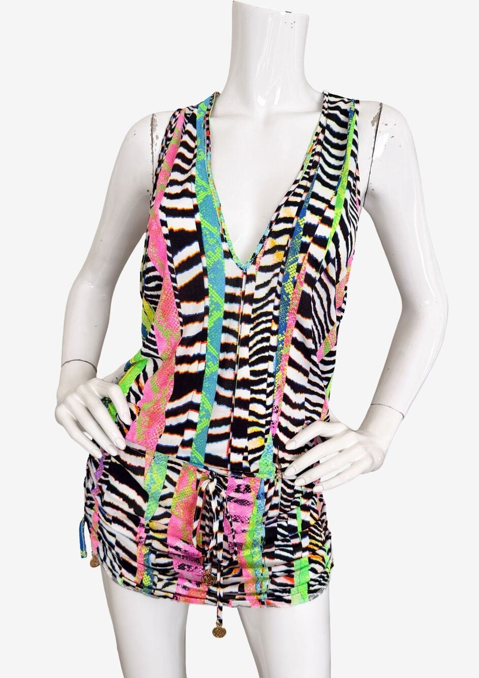 Luli Fama NWT Luli Disco Zebra Print T-Back Mini Dress Swim Coverup Size Medium